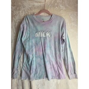 Milk Tie Dye Long Sleeve T Shirt Tee "MILK" Logo Pastel Size‎ M